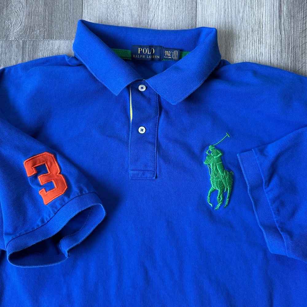 Polo Ralph Lauren Big Pony Blue Polo Shirt Orange #3 Men's 2XLT